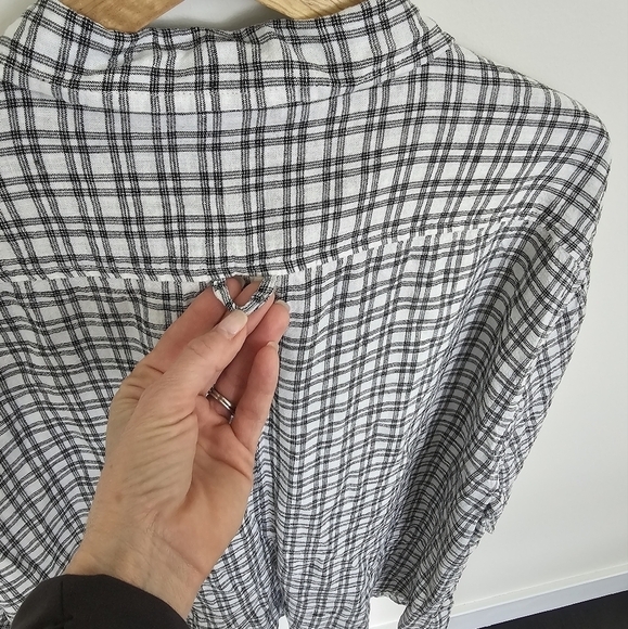 Saks Fifth Avenue Men's Linen Blend Black White Plaid Button Down Shirt Size XXL - Picture 8 of 8